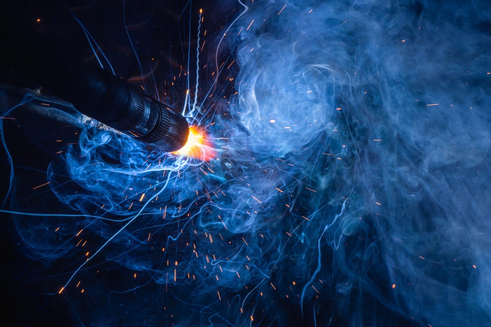 FCAW flux-core welding torch, heavy equipment repair